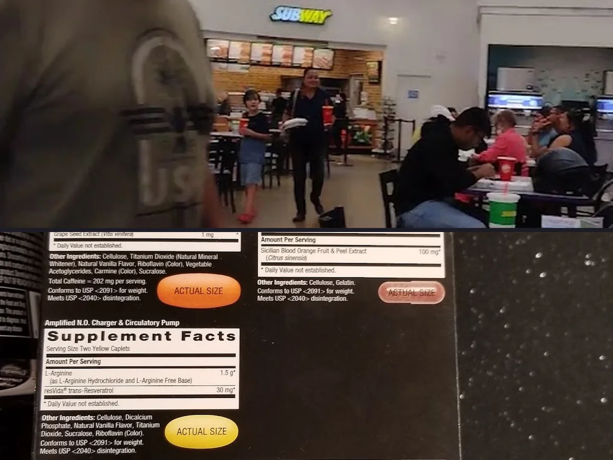 Simple food court tables under bright lighting.